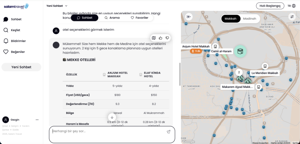 dijital umre asistanı otel seçimi
